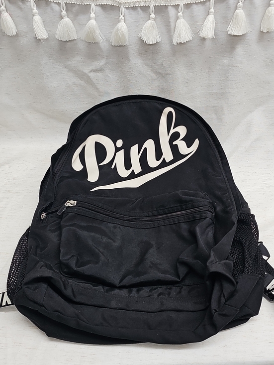 PINK Victoria's Secret Handbags - PINK Victoria's Secret Black Backpack with White Logo